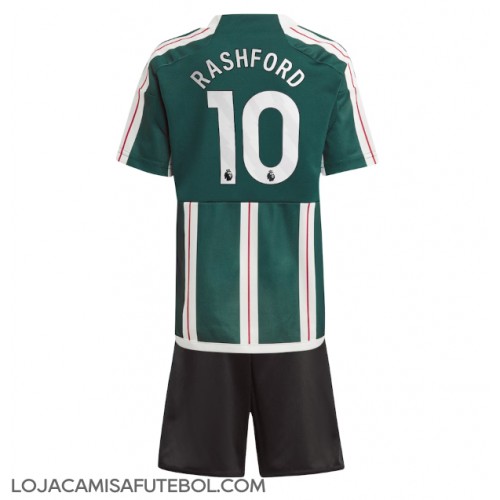 Camisa de Futebol Manchester United Marcus Rashford #10 Equipamento Secundário Infantil 2023-24 Manga Curta (+ Calças curtas)